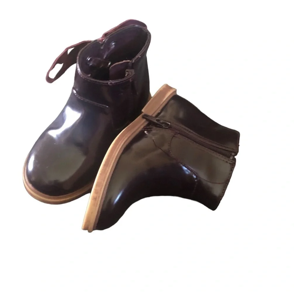 Zara Baby Side  Zip Burgundy Booties Sz 6/22 Velvet Lace Up Leather
